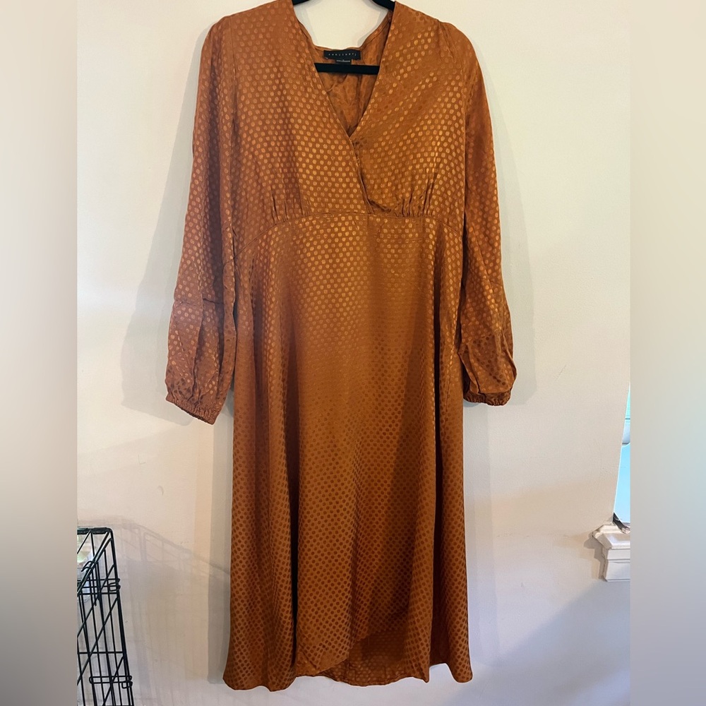 Sanctuary Satin Burnt Orange Earth Bound Dotted Midi Dress